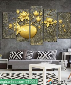 bộ 5 tranh ghép bình hoa sen vàng tt0029