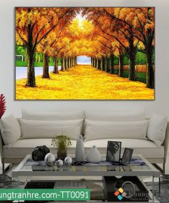 Tranh con đường mùa thu lá vàng TT0091