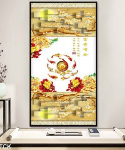 Tranh cá chép hoa mẫu đơn