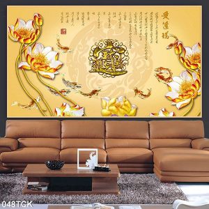 Tranh phong thủy cá chép và hoa sen vàng TT0453