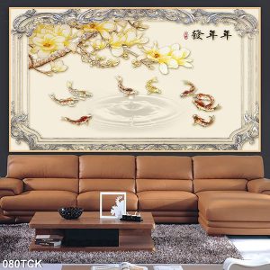 Tranh cá chép và hoa mộc lan TT0462