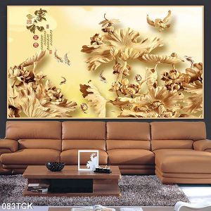 Tranh gỗ hoa sen và cá chép nghệ thuật TT0463