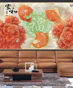 Tranh cá chép hoa mẫu đơn