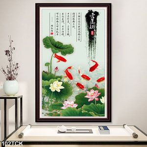 Tranh cá chép hoa sen phong thủy độc đáo TT0468