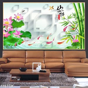 Tranh 3D nghệ thuật cá chép hoa sen cây trúc TT0473