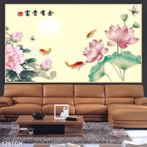 Tranh cá chép hoa sen và hoa mẫu đơn TT0483