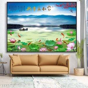 Tranh phong cảnh cá chép đầm sen đẹp TT0485