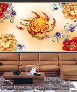 Tranh cá chép hoa mẫu đơn