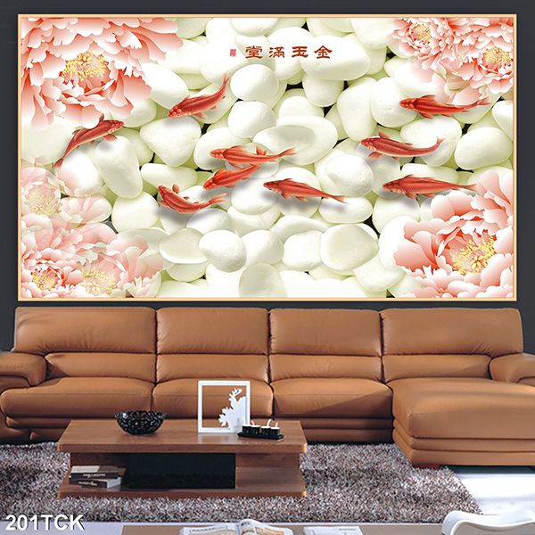 Tranh 3D cá chép hồng và hoa mẫu đơn TT0510