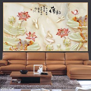 Tranh giả ngọc bích cá chép hoa sen TT0515