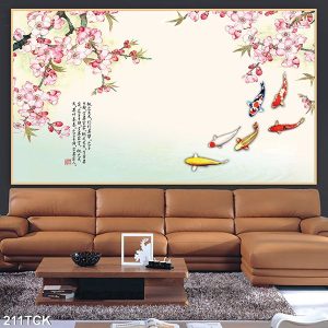 Tranh cá chép và hoa đào TT0517