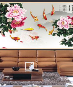 Tranh cá chép hoa mẫu đơn