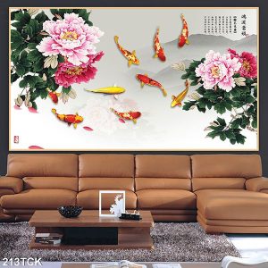 Tranh cá chép hoa mẫu đơn đẹp TT0518