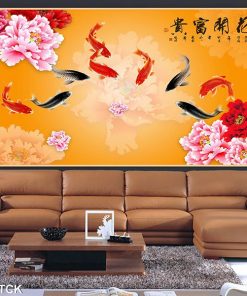 Tranh cá chép hoa mẫu đơn