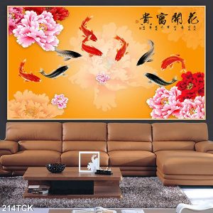 Tranh cá chép và hoa mẫu đơn TT0519