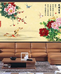 Tranh cá chép hoa mẫu đơn