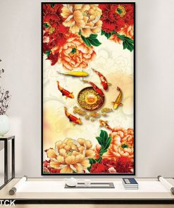 Tranh cá chép hoa mẫu đơn
