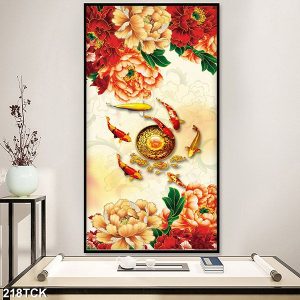 Tranh đàn cá chép và hoa mẫu đơn TT0522
