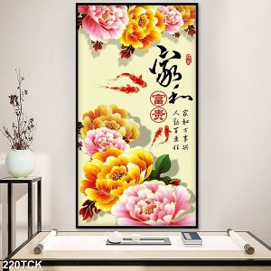 Tranh cá chép và hoa mẫu đơn TT0523