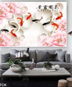 Tranh cá chép hoa mẫu đơn