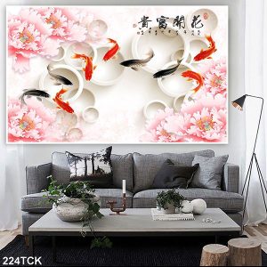 Tranh cửu ngư quần hội và hoa mẫu đơn TT0525