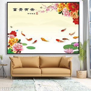 Tranh cá chép quần tụ và hoa mẫu đơn TT0526