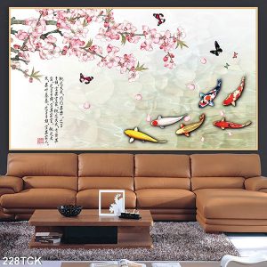 Tranh đàn cá chép và hoa đào TT0527