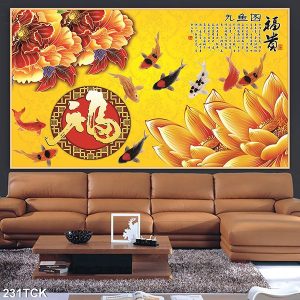 Tranh đàn cá chép và hoa mãu đơn TT0528