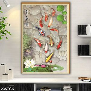 Tranh cá chép và hoa sen trắng TT0529