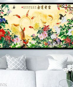 Tranh cá chép hoa mẫu đơn