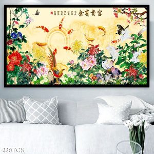 Tranh cá chép và hoa mẫu đơn TT0532