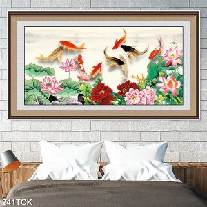Tranh cá chép , hoa sen và hoa mẫu đơn TT0534