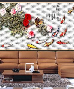 Tranh cá chép hoa mẫu đơn