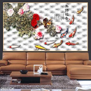 Tranh cá chép và hoa mẫu đơn TT0539