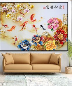 Tranh cá chép hoa mẫu đơn