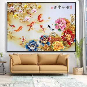 Tranh cá chép và hoa mẫu đơn TT0541