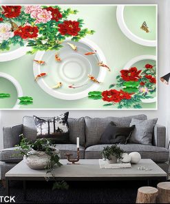 Tranh cá chép hoa mẫu đơn