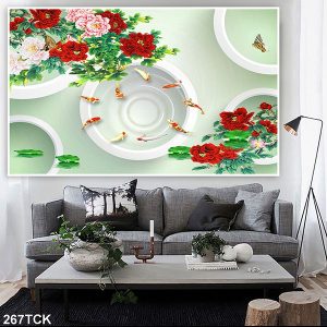 Tranh đàn cá và hoa mẫu đơn TT0543
