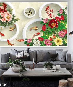 tranh cá chép hoa mẫu đơn TT0544