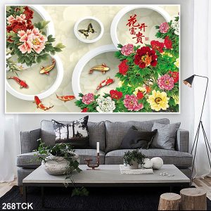 Tranh đàn cá và hoa mẫu đơn TT0544