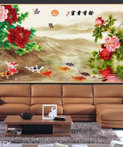tranh cá chép hoa mẫu đơn TT0546
