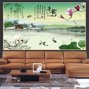 Tranh cá chép và hoa mộc lan TT0547