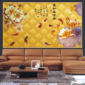 Tranh cá chép quần tụ bên hoa sen TT0549