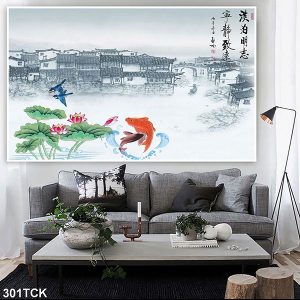 Tranh cá chép và hoa sen TT0563