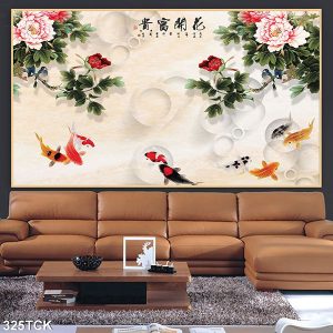 Tranh cá chép và hoa mẫu đơn TT0568