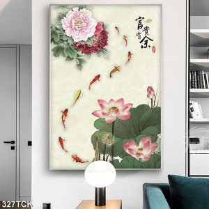 Tranh cá chép và hoa sen TT0569