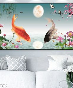 tranh cá chép trông trăng TT0571