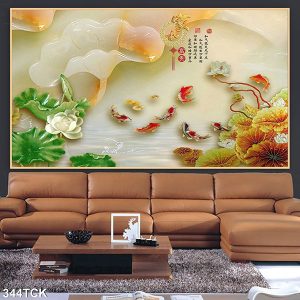 Tranh cá chép và hoa sen vàng TT0573