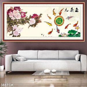 Tranh cá chép hoa mẫu đơn đẹp TT0589