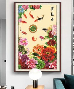 tranh cá chép hoa mẫu đơn TT0590